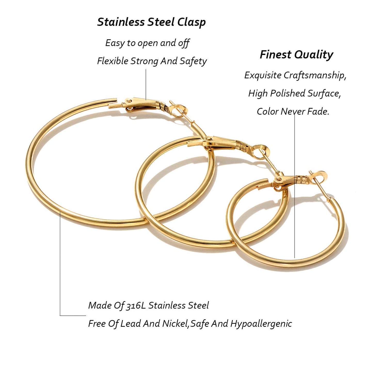 5 Pairs 14K Gold Plated Huggie Hoop Earrings for Women, Lightweight Hypoallergenic Small Hoops, Non-Tarnish Stackable Set