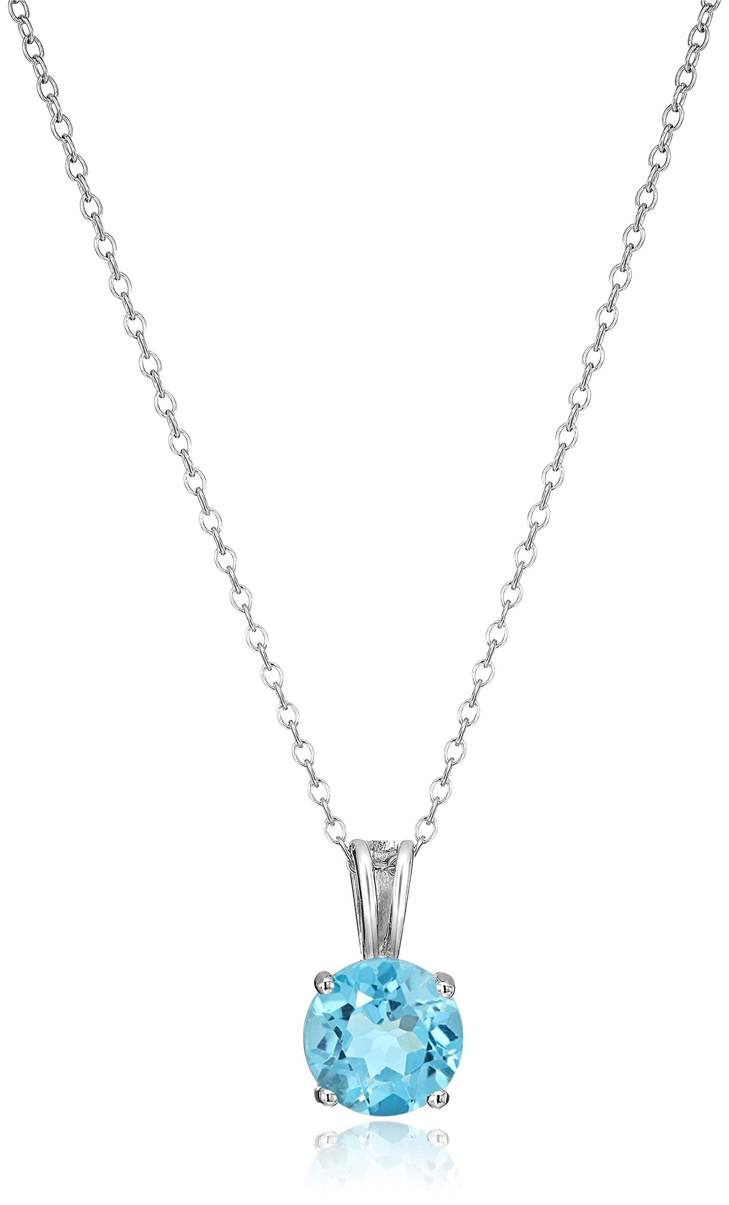 Sterling Silver Round Cut Birthstone Pendant Necklace with 18" Chain