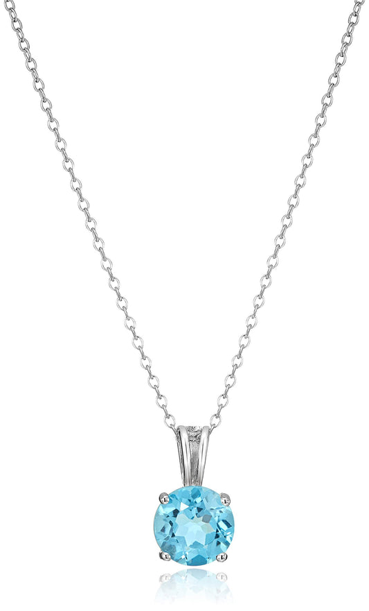Sterling Silver Round Cut Birthstone Pendant Necklace with 18" Chain