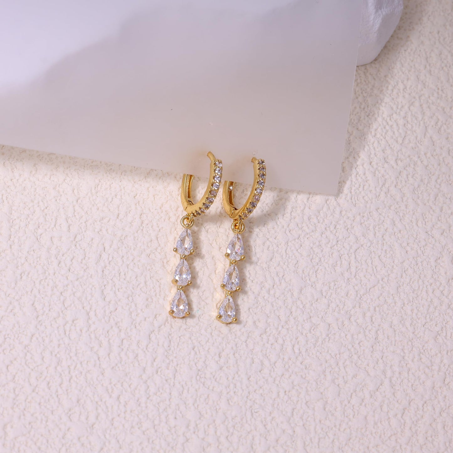 Dangle Pearl Drop Earrings for Women, 14K Gold Long Threader Flower Design, Dainty CZ Wedding & Statement Jewelry
