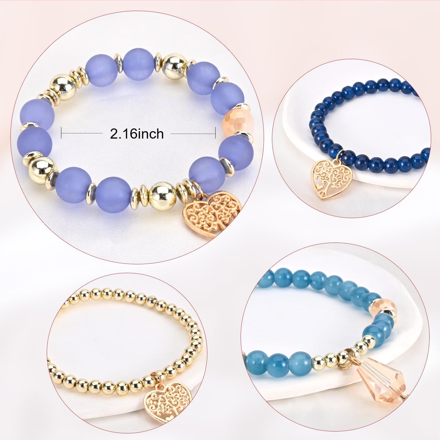 Handmade 6mm Semi-Precious Gemstone Round Bead Stretch Bracelet, 7" Unisex