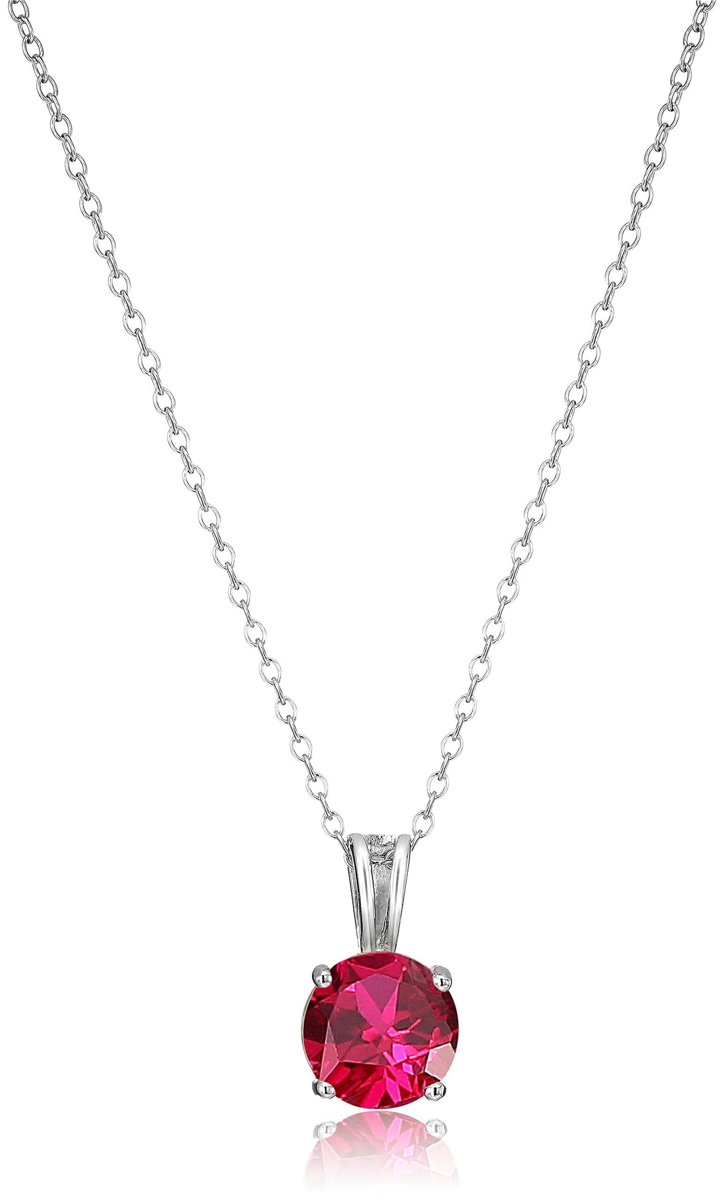 Sterling Silver Round Cut Birthstone Pendant Necklace, 18" Adjustable Chain