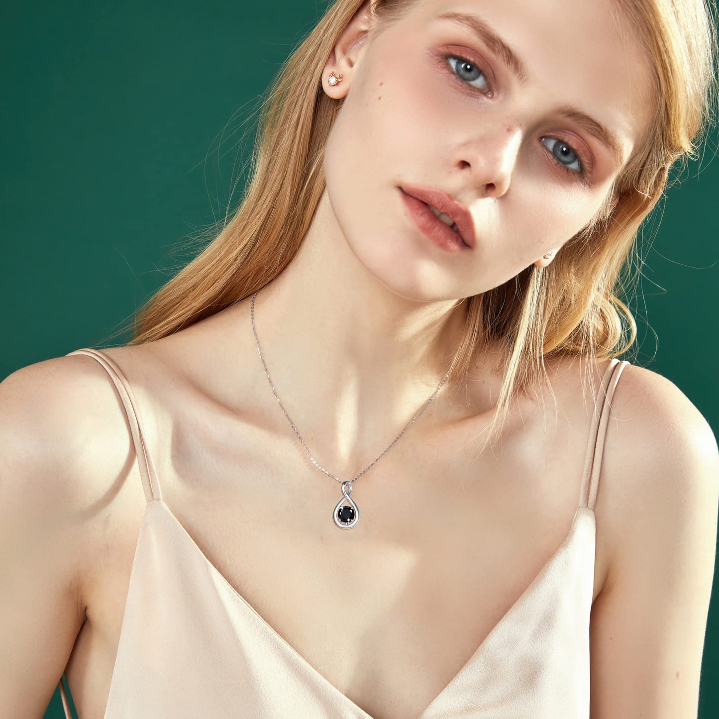 Sterling Silver Birthstone Infinity Pendant Necklace, 16"+2" Chain, Dainty Jewelry Gift for Women and Girls