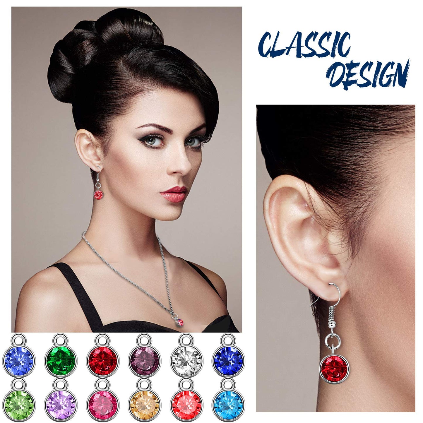 108pcs Crystal Birthstone Charms with Rings, 7mm Round Beads in 12 Colors for DIY Jewelry Making Supplies