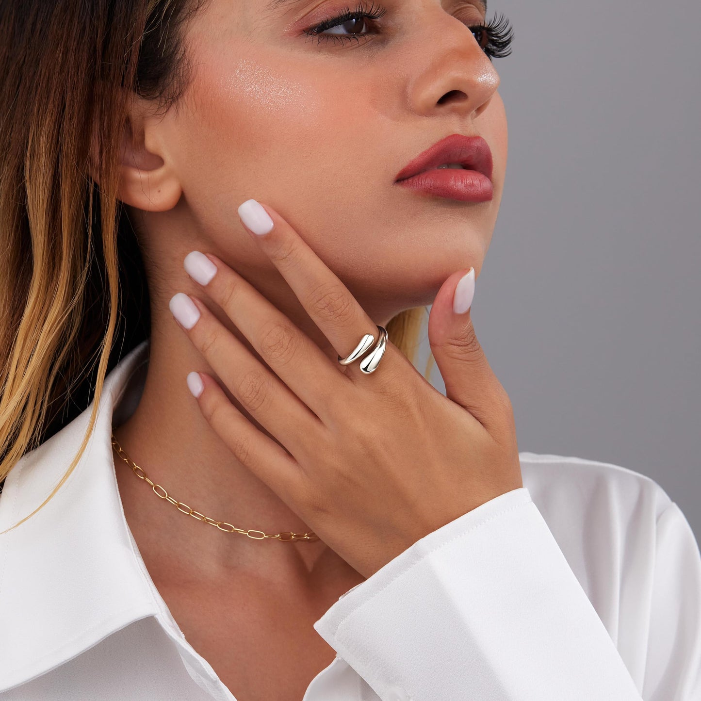 Non Tarnish Gold Chunky Rings for Women, Adjustable Dome Statement Rings, Stacking Silver Eternity Wedding Bands, Mixed Metal Jewelry Size 3-13