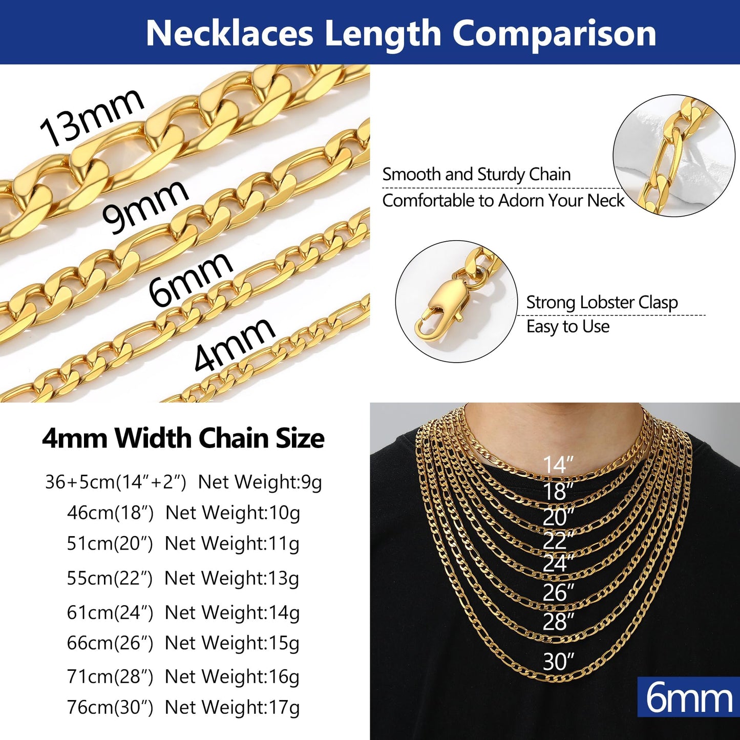 18K Gold Plated 925 Sterling Silver 1.2mm Cable Chain Necklace for Women, Thin and Dainty, 14"-24" Adjustable