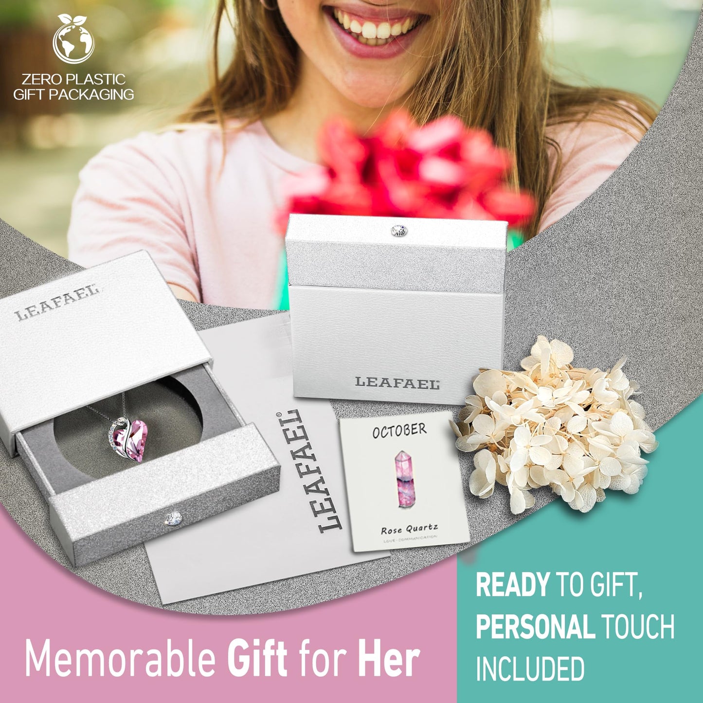 Infinity Love Birthstone Heart Crystal Pendant Necklace, Silver Plated with 18"+2" Adjustable Chain, Gift for Women