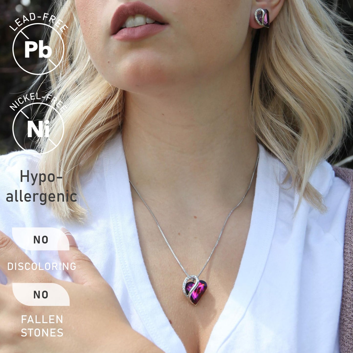 Silver Plated Infinity Love Birthstone Heart Crystal Pendant Necklace, 18"+2" Adjustable Chain, Gift for Women