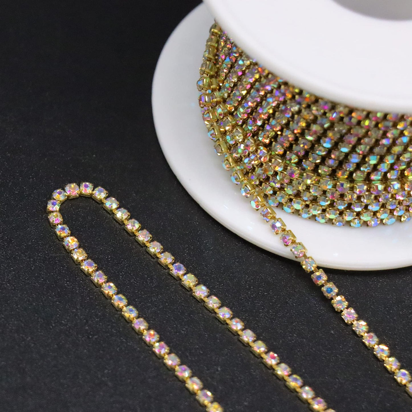 10 Yards 2mm Dark Green Emerald Rhinestone Chain Trim Roll for Sewing, Crafts & Decorative Projects