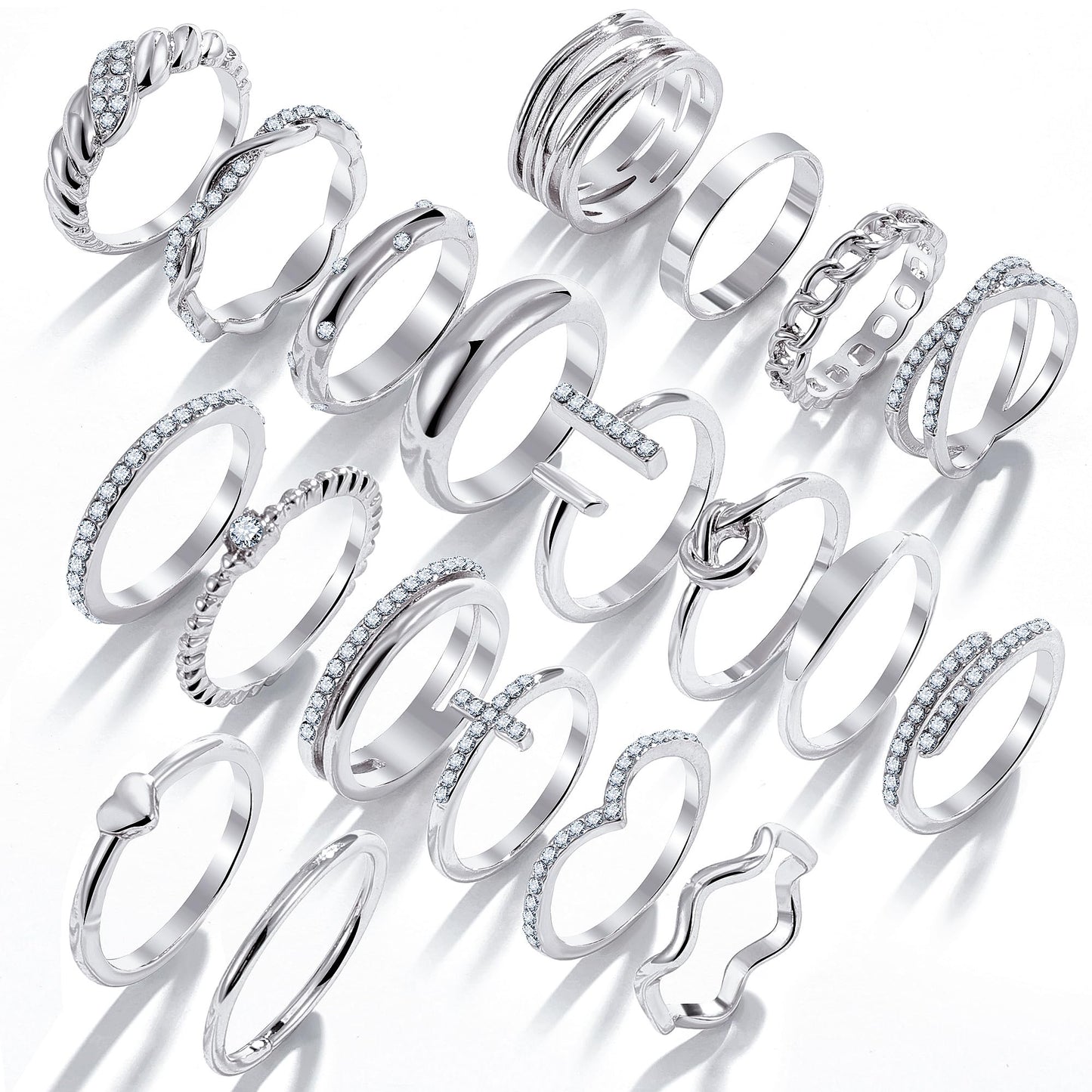 KISS WIFE Gold Silver Black Knuckle Rings Set for Women, Dainty Simple Stackable Finger Rings Pack, Trendy Cute Mixed Size Rings for Thumb & Knuckle Layering, Fashion Jewelry Gift