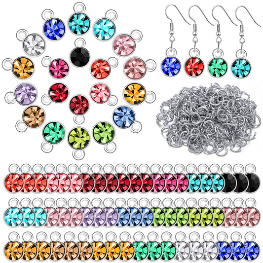 80pcs Crystal Birthstone Charms with 200 Jump Rings, Mixed Color Round Pendants for DIY Jewelry Making (Vivid Color)