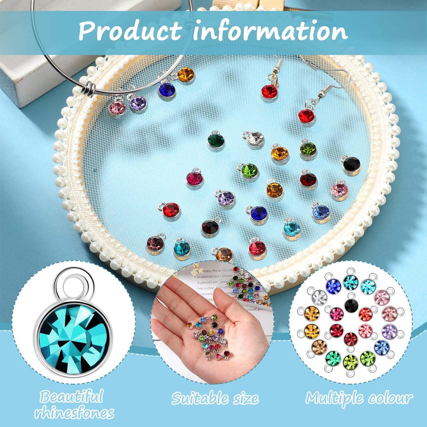 80pcs Crystal Birthstone Charms with 200 Jump Rings, Mixed Color Round Pendants for DIY Jewelry Making (Vivid Color)