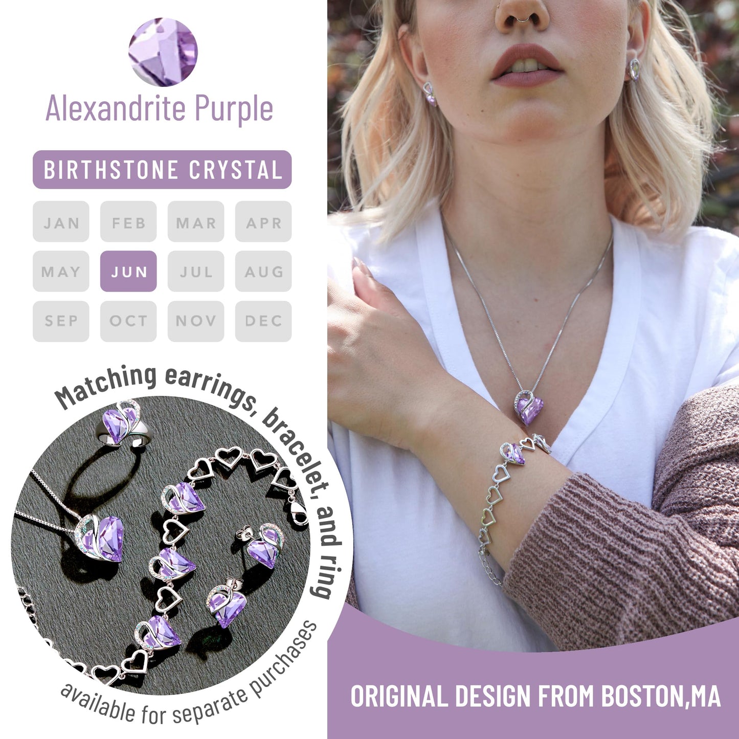 Silver Plated Infinity Love Birthstone Heart Crystal Pendant Necklace, 18"+2" Adjustable Chain, Jewelry Gift for Women