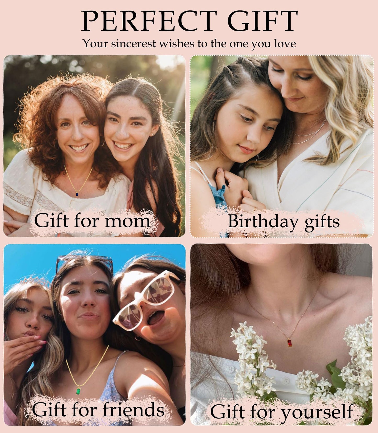 14K Gold Plated Emerald Birthstone Necklace for Women, Dainty Blue Green Cubic Zirconia Pendant Jewelry Gift