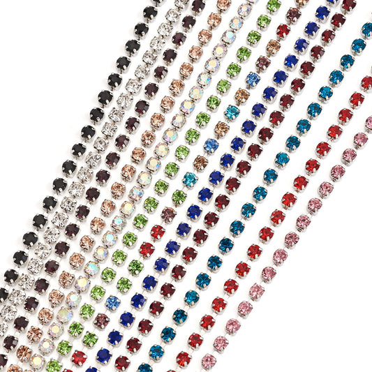 10 Yards 2mm Dark Green Crystal Rhinestone Chain Trim for Sewing, Crafts, Jewelry, Shoes & Wedding Decorations