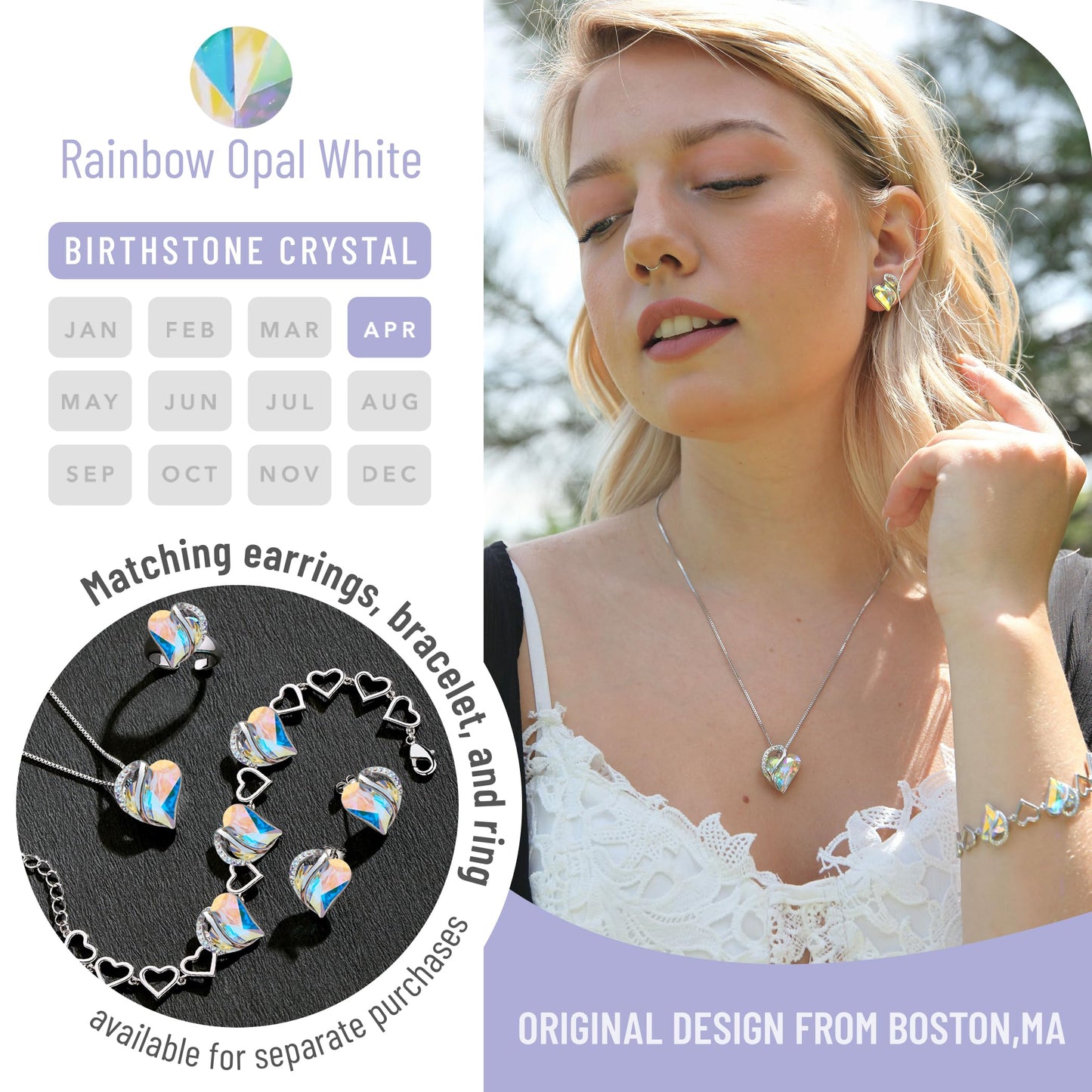 Infinity Love Birthstone Heart Crystal Pendant Necklace, Silver Plated, 18"+2" Adjustable Chain, Birthday Gift for Women