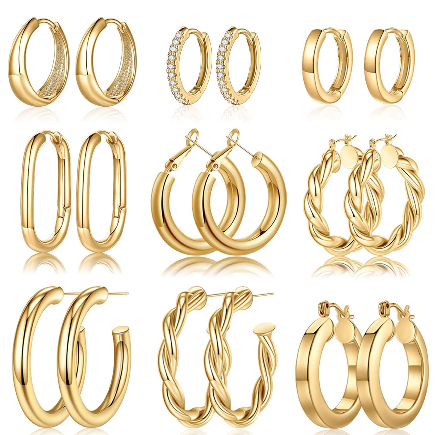 14K Gold Plated 925 Sterling Silver Hoop Earrings for Women, Lightweight 20-30mm Gold Hoops