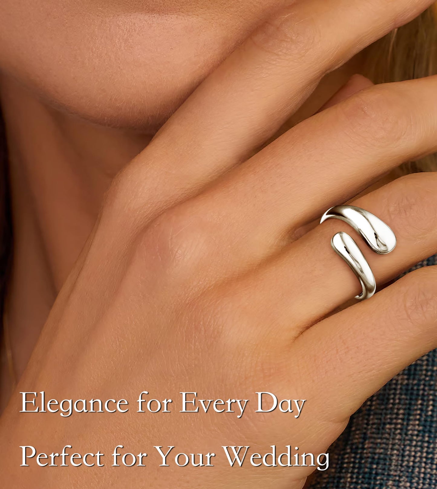 Non Tarnish Gold Chunky Rings for Women, Adjustable Dome Statement Rings, Stacking Silver Eternity Wedding Bands, Mixed Metal Jewelry Size 3-13