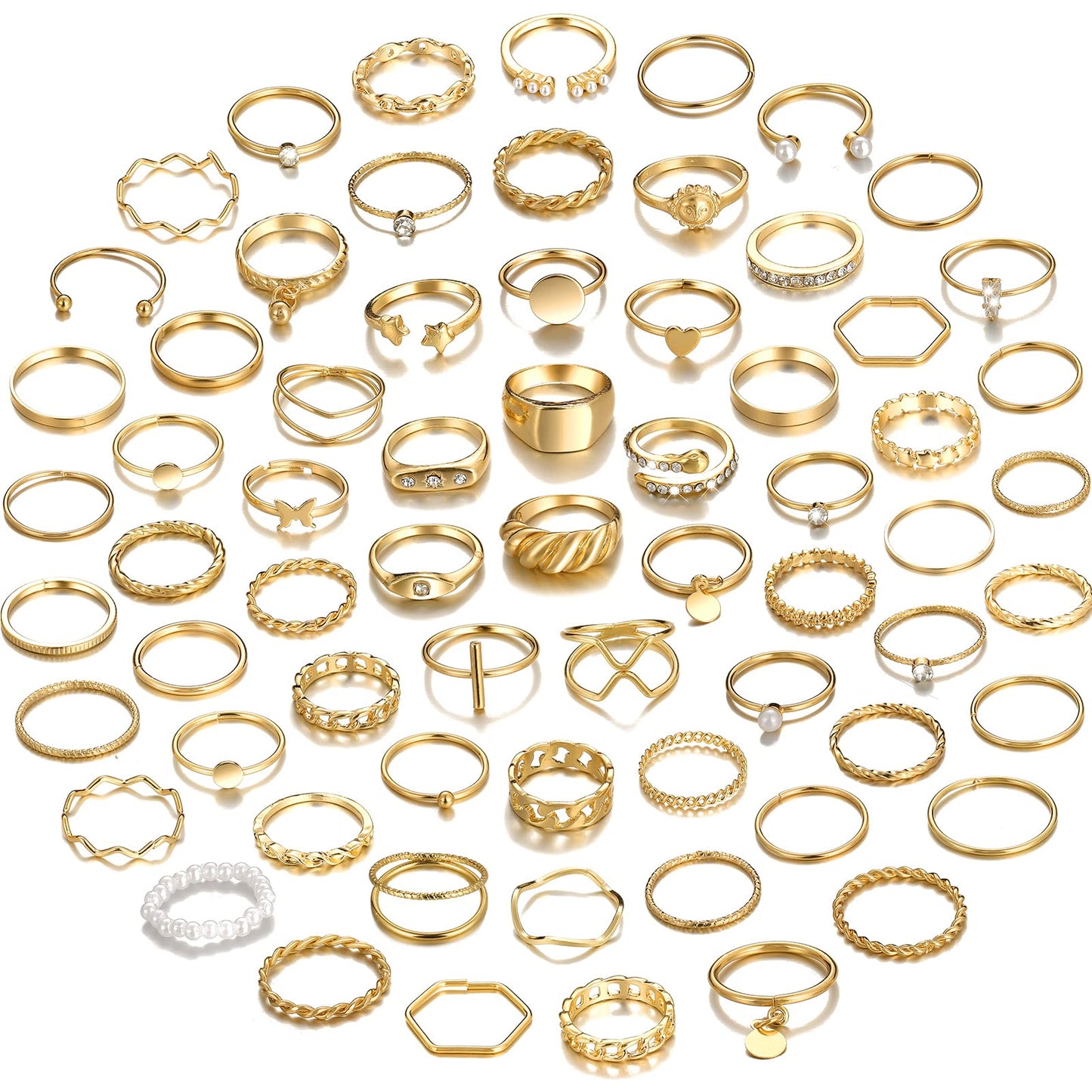 12 Pcs 18K Gold Plated Stackable Rings Set for Women, Adjustable Open Knuckle & Chunky Signet Bands, Statement Jewelry Gift