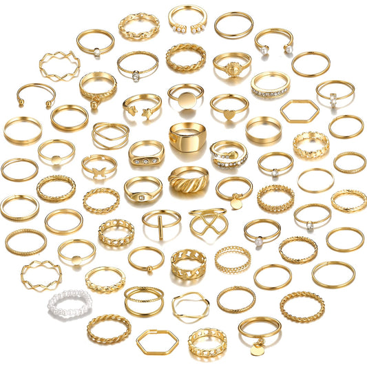 12 Pcs 18K Gold Plated Stackable Rings Set for Women, Adjustable Open Knuckle & Chunky Signet Bands, Statement Jewelry Gift