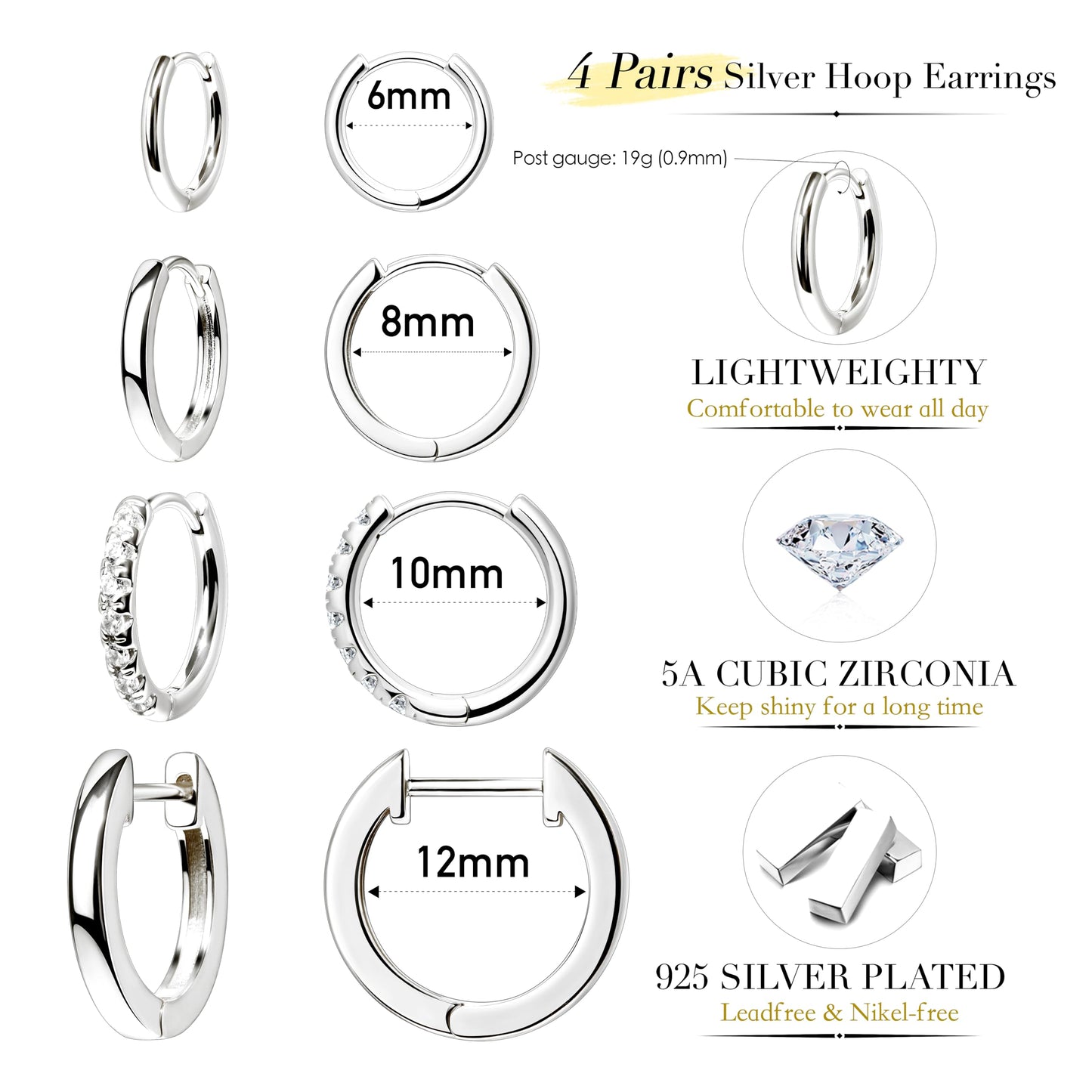 Small Gold Huggie Hoop Earrings Set for Women & Men, 14K Gold Plated Hypoallergenic Cartilage Hoops, Lightweight Dainty Jewelry Gift for Multiple Piercings