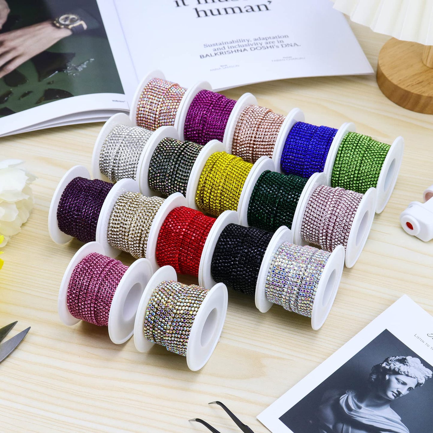 1 Yard 2 Row Rhinestone Trim Applique with White Pearls for Crafts, Clothing, Bridal Embellishments & Wedding Decorations