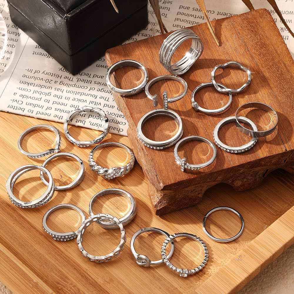 KISS WIFE Gold Silver Black Knuckle Rings Set for Women, Dainty Simple Stackable Finger Rings Pack, Trendy Cute Mixed Size Rings for Thumb & Knuckle Layering, Fashion Jewelry Gift