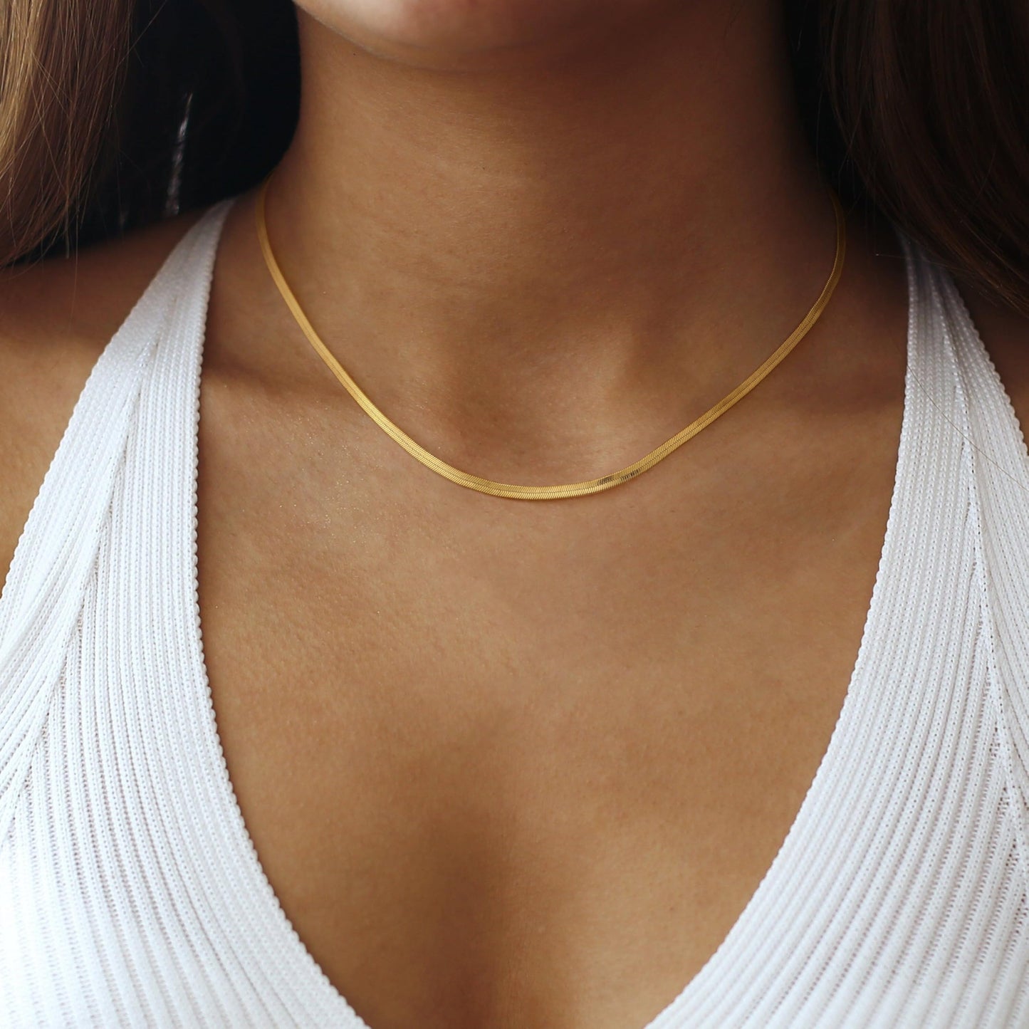 14K Gold or Silver Plated Snake Chain Herringbone Choker Necklace for Women, 1.5/3/5mm Wide, 14"/16" Length Jewelry Gift