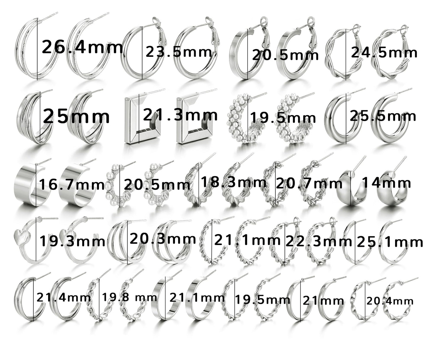 24 Pairs Gold Hoop Earrings Set for Women, Hypoallergenic Chunky Twisted & Open Hoops, Dangle Jewelry Gift for Birthday & Christmas