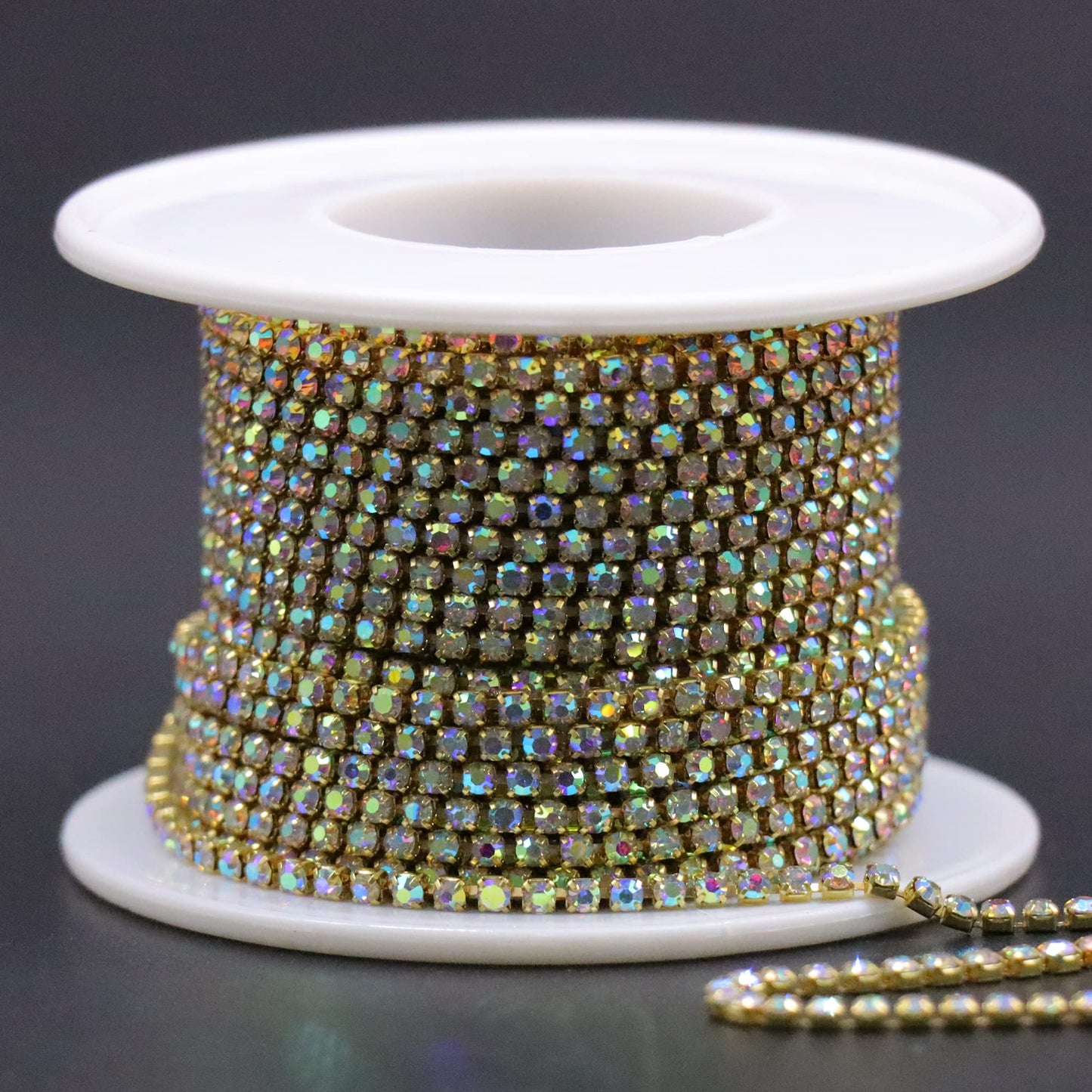 10 Yards 2mm Dark Green Emerald Rhinestone Chain Trim Roll for Sewing, Crafts & Decorative Projects