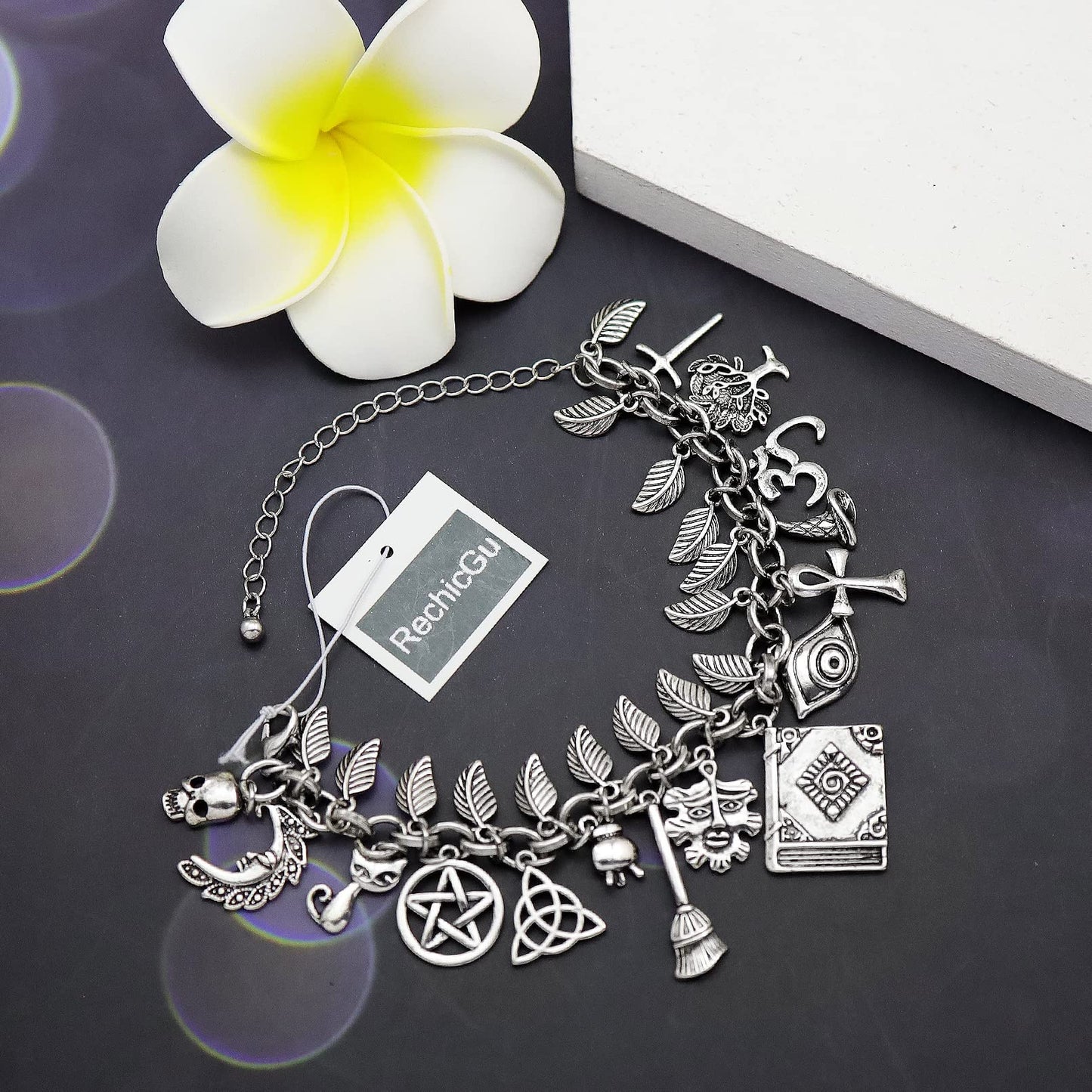 14K Gold Plated Chain Link Bracelet for Women, 7"+2" Extender, Love Lock Design with Crystal, Heart, Key, and Lock Charms