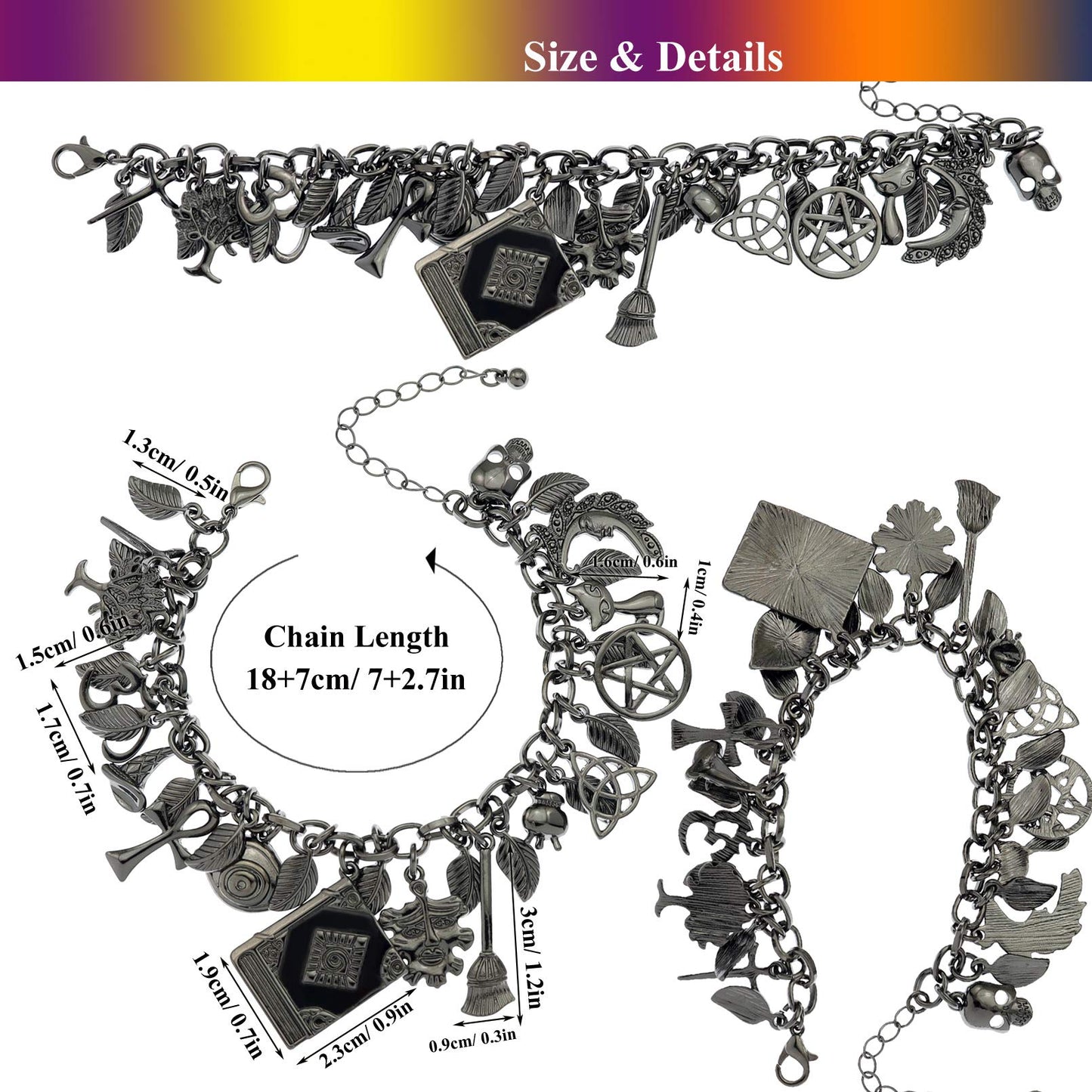 14K Gold Plated Chain Link Bracelet for Women, 7"+2" Extender, Love Lock Design with Crystal, Heart, Key, and Lock Charms