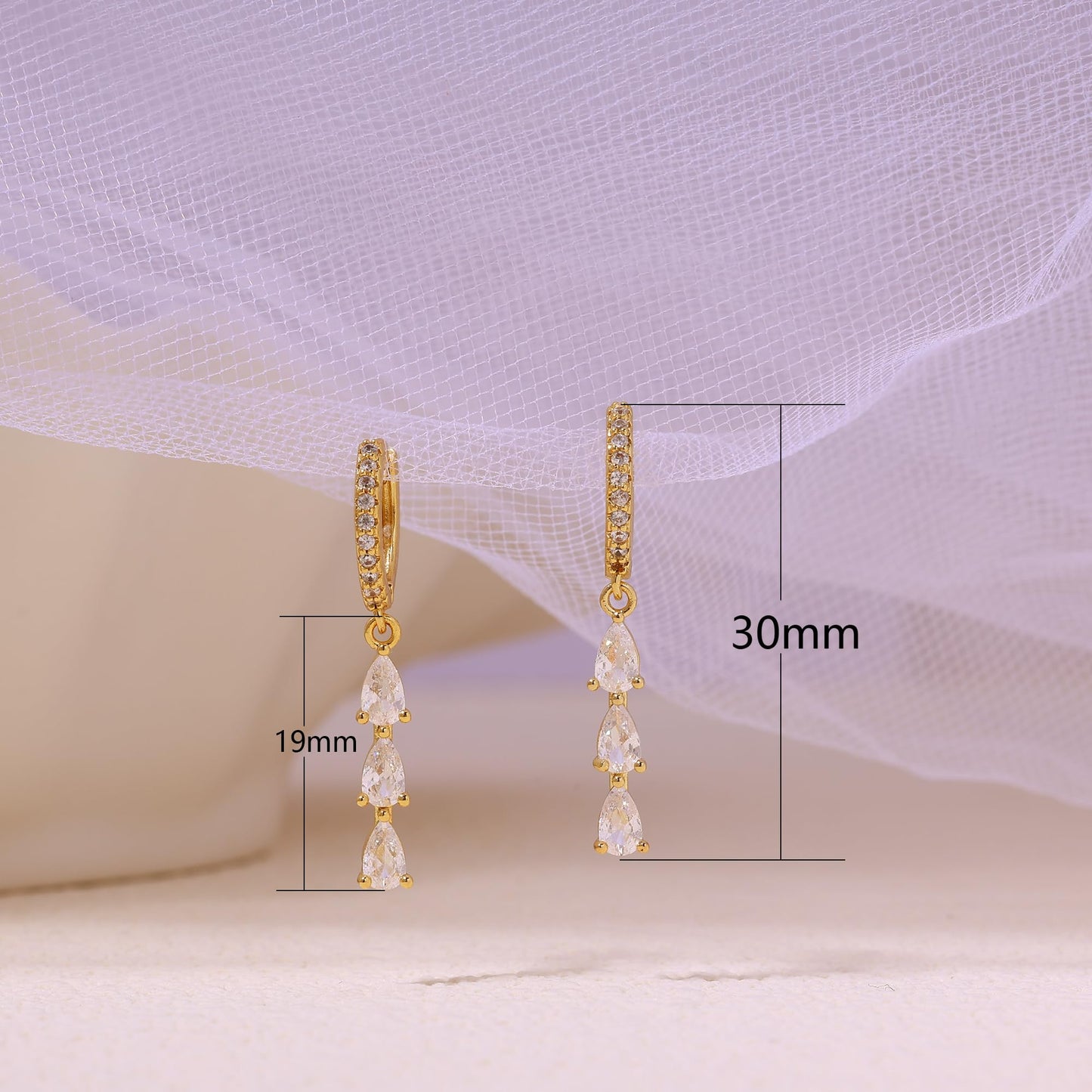 Dangle Pearl Drop Earrings for Women, 14K Gold Long Threader Flower Design, Dainty CZ Wedding & Statement Jewelry