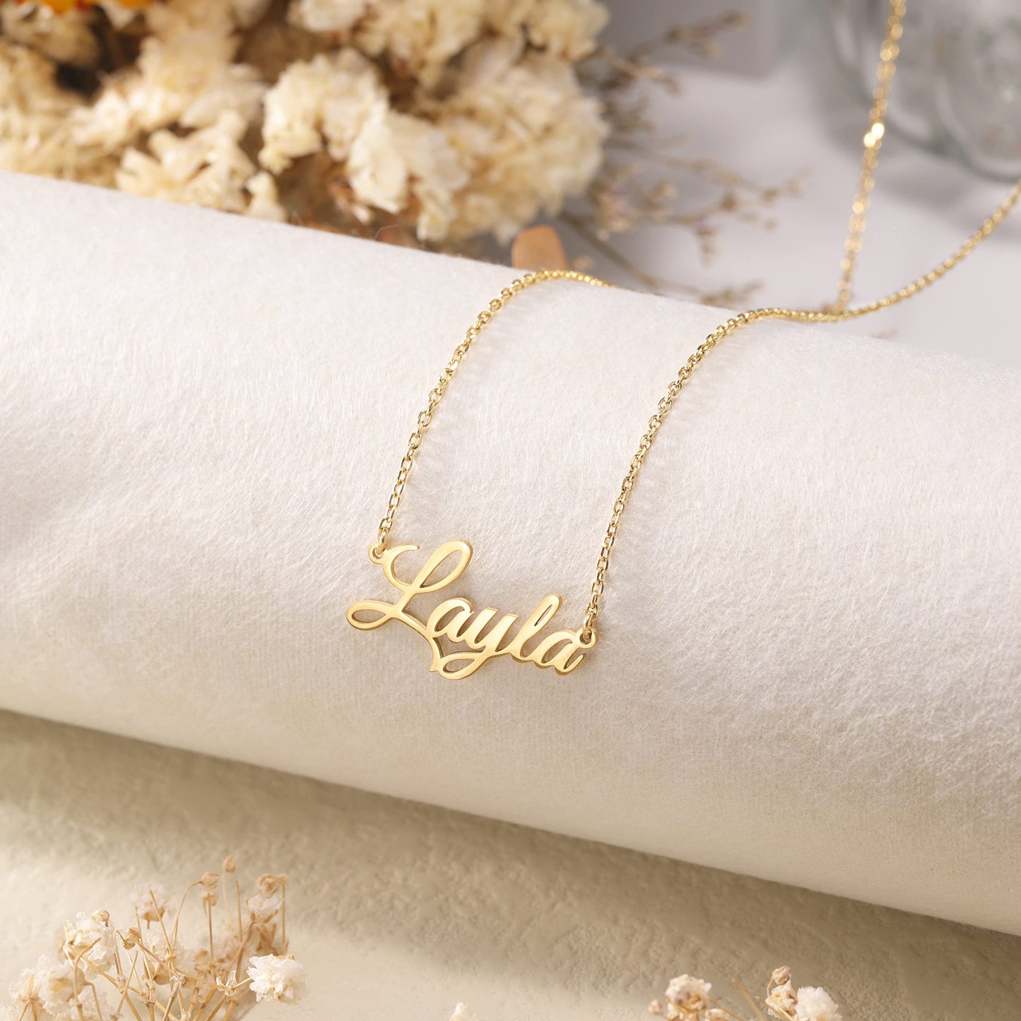 18K Gold Plated Personalized Name Necklace, Custom Name Plate Pendant Jewelry Gift for Women