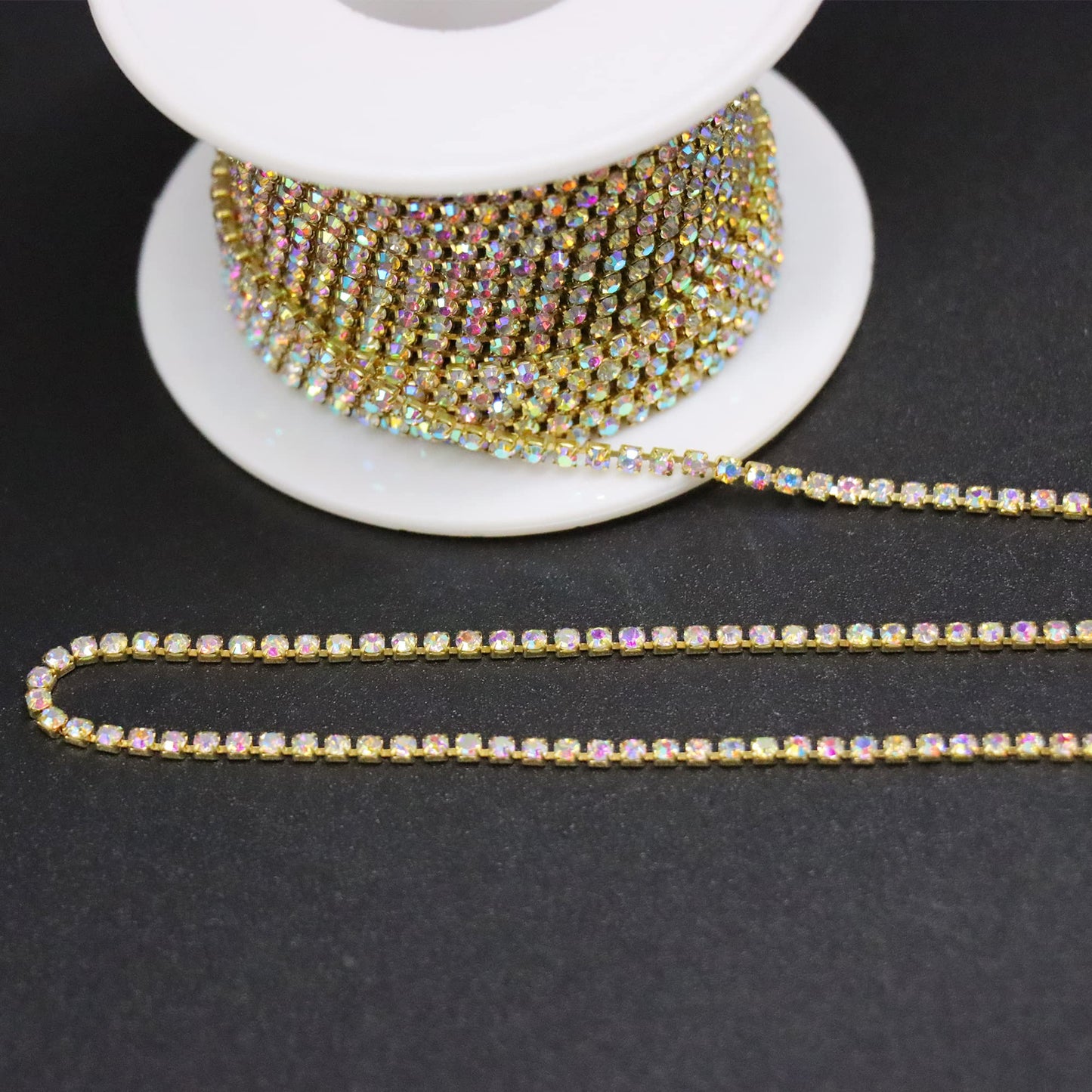 10 Yards 2mm Dark Green Emerald Rhinestone Chain Trim Roll for Sewing, Crafts & Decorative Projects