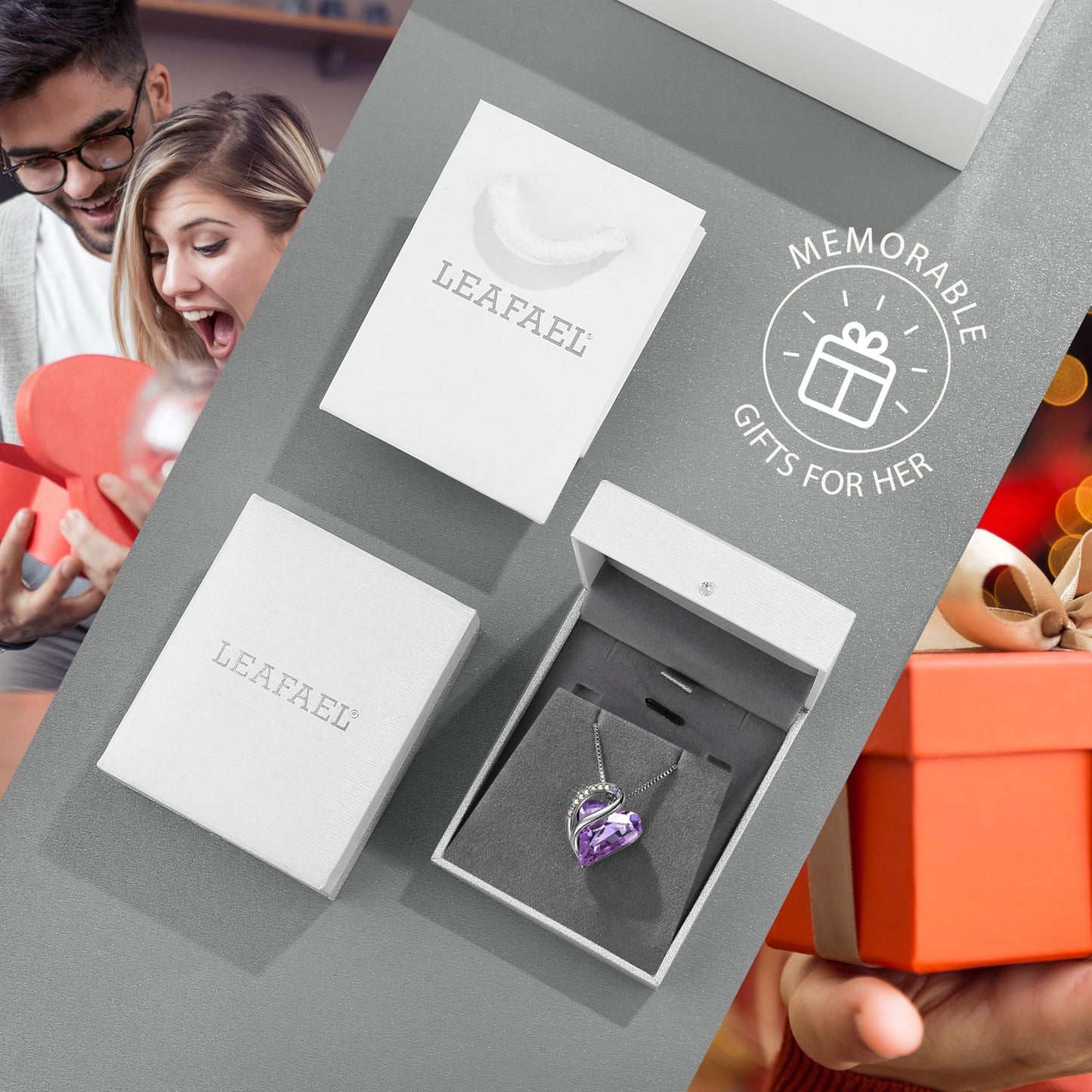 Silver Plated Infinity Love Birthstone Heart Crystal Pendant Necklace, 18"+2" Adjustable Chain, Jewelry Gift for Women