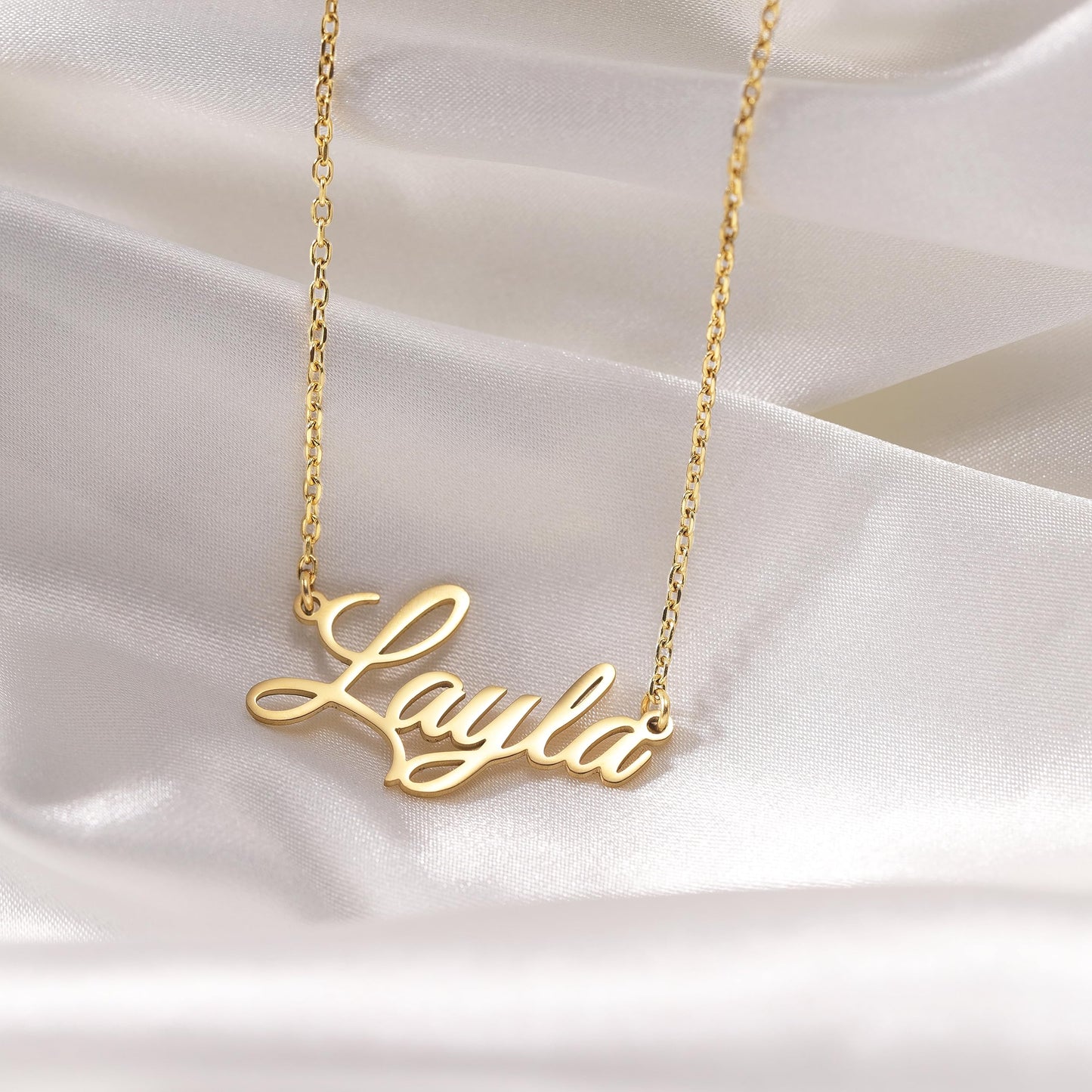 18K Gold Plated Personalized Name Necklace, Custom Name Plate Pendant Jewelry Gift for Women