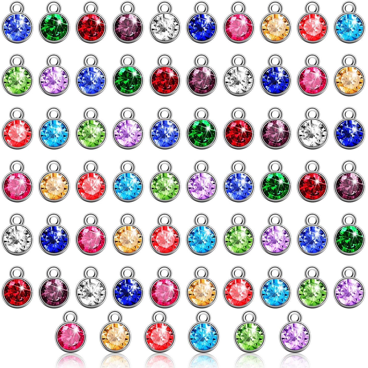 108pcs Crystal Birthstone Charms with Rings, 7mm Round Beads in 12 Colors for DIY Jewelry Making Supplies