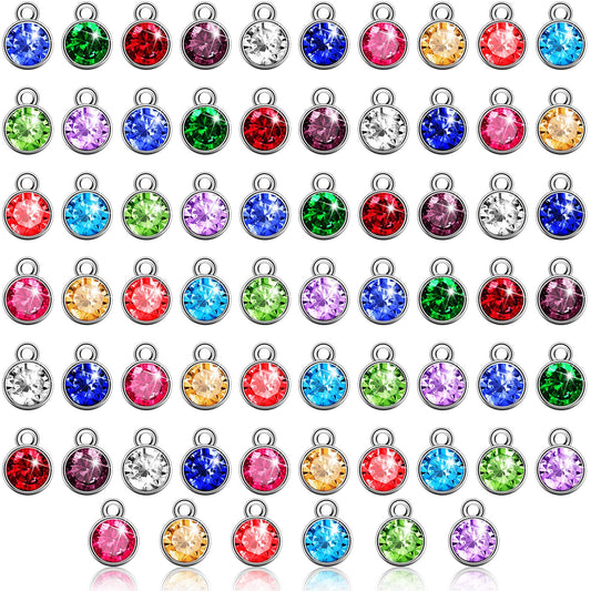 108pcs Crystal Birthstone Charms with Rings, 7mm Round Beads in 12 Colors for DIY Jewelry Making Supplies